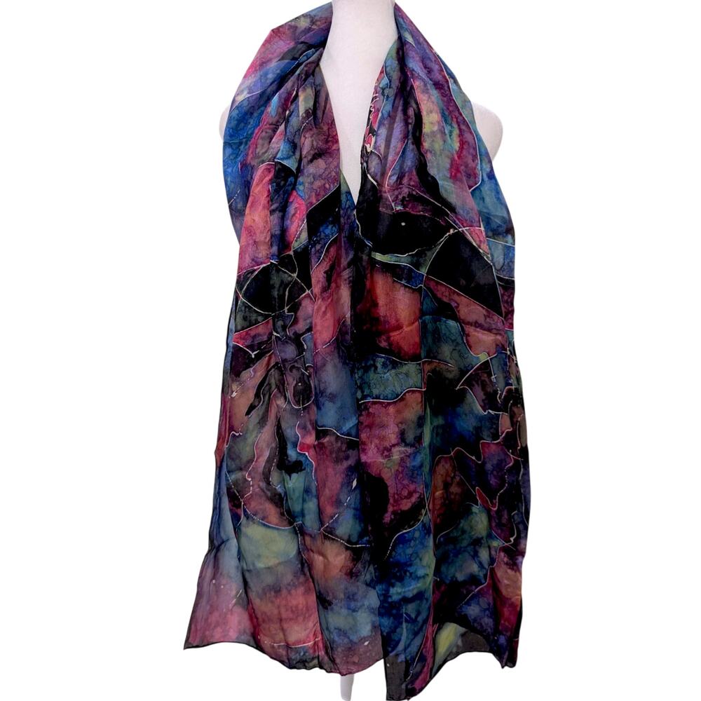 Nancy Zethof Silk Handrolled Purple Marbled Scarf
